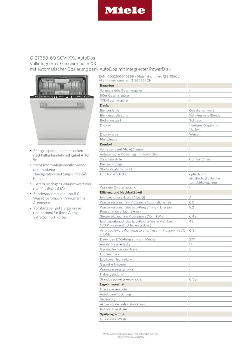 Datenblatt Miele G27658-60 SCVi