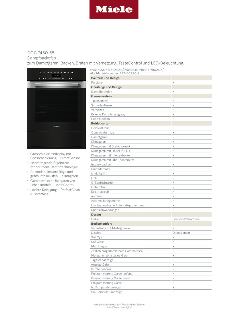 Datenblatt Miele DGC 7450-55